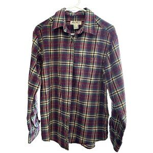 NWoT EDDIE BAUER VINTAGE 1990S  Maroon + Green Plaid Button Flannel Women's M